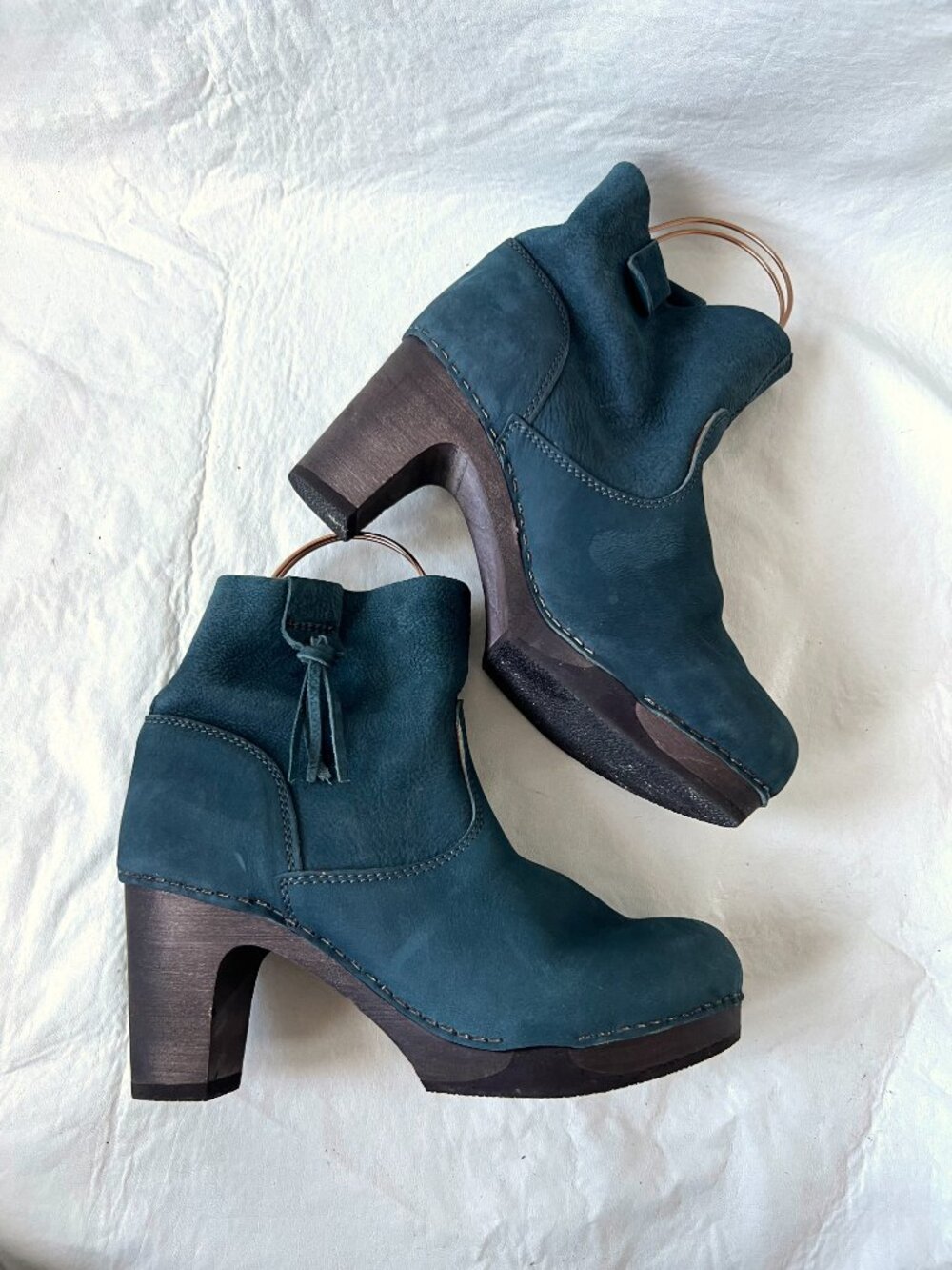 Sanita boots clog booties blue leather platform block heel wood 40 9.5 10 Viva - Picture 7 of 14